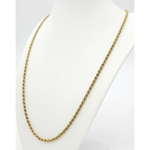 52 - A 64cms ROPE TWIST NECKLACE CHAIN IN 9K GOLD .      6.9gms