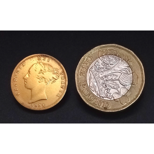 1354 - An 1877 QUEEN VICTORIA YOUNG HEAD SHIELD BACK HALF SOVEREIGN COIN. REF: 9724 - 2