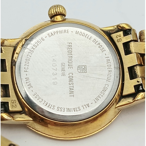 1470 - FREDERIQUE CONSTANT GOLD TONE BRACELET WATCH IN FULL WORKING ORDER. REF: S/A 1497 - 1