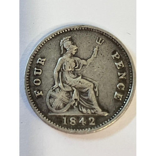 707 - 1842 SILVER GROAT (FOUR PENCE COIN). Early Queen Victoria Young Head in very fine condition.