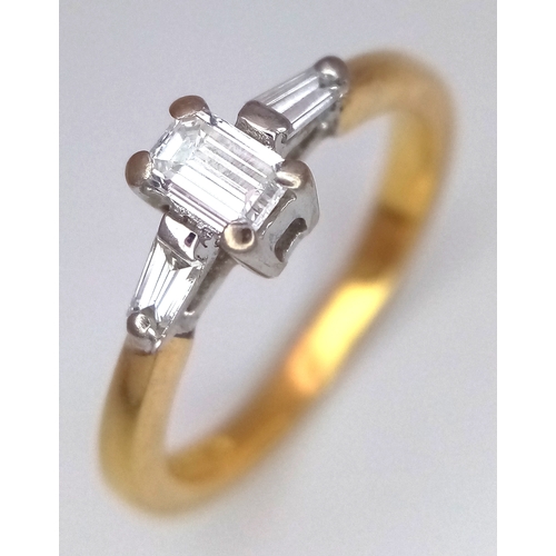 1274 - AN 18K YELLOW GOLD 3 STONE DIAMOND RING - 0.30CTW. 2.9G. SIZE J. SC6059.