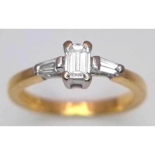 1274 - AN 18K YELLOW GOLD 3 STONE DIAMOND RING - 0.30CTW. 2.9G. SIZE J. SC6059.