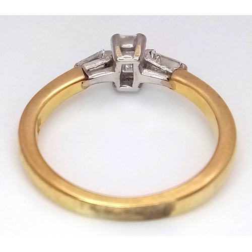 1274 - AN 18K YELLOW GOLD 3 STONE DIAMOND RING - 0.30CTW. 2.9G. SIZE J. SC6059.