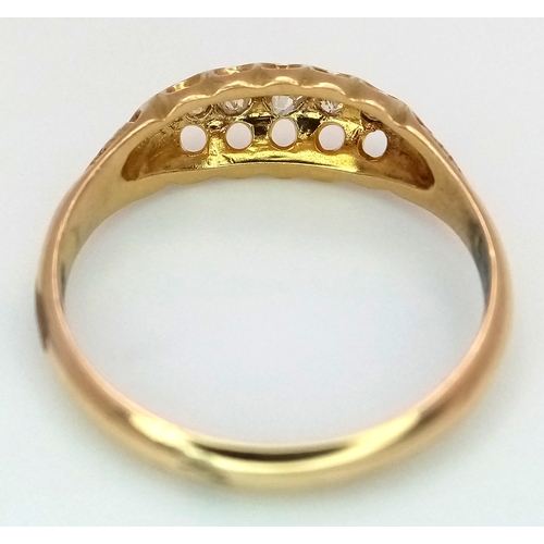 1362 - AN 18K YELLOW GOLD ANTIQUE OLD CUT 5 STONE DIAMOND RING. 2.5G. SIZE M 1/2. HALMARKED CHESTER 1912. S... 