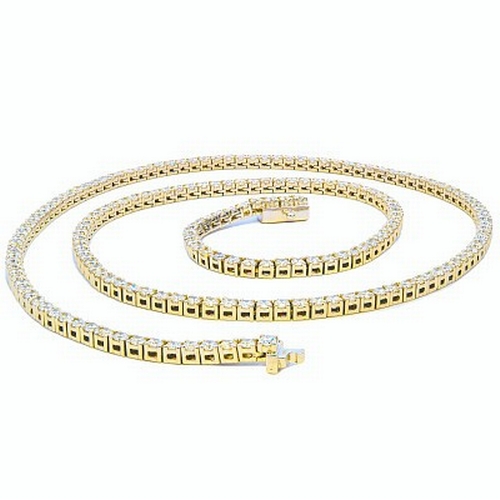 373 - A LAB-GROWN 10CTW DIAMOND TENNIS NECKLACE SET IN 9K YELLOW GOLD. 18 INCHES LENGTH. 15.22g TOTAL WEIG... 
