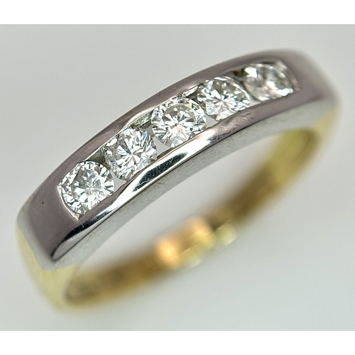 1268 - An 18K Yellow Gold Five Stone Diamond Ring. 0.50ctw of round brilliant cut channel set diamonds. Siz... 
