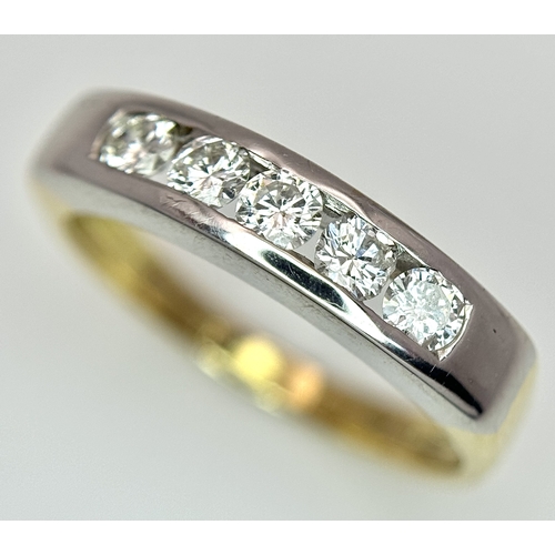 1268 - An 18K Yellow Gold Five Stone Diamond Ring. 0.50ctw of round brilliant cut channel set diamonds. Siz... 