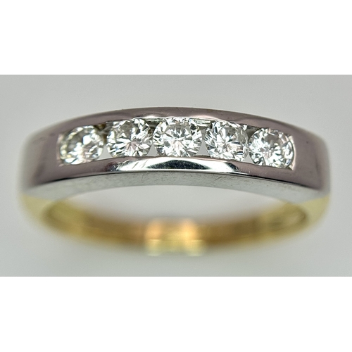 1268 - An 18K Yellow Gold Five Stone Diamond Ring. 0.50ctw of round brilliant cut channel set diamonds. Siz... 