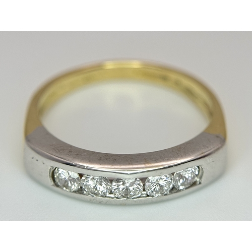 1268 - An 18K Yellow Gold Five Stone Diamond Ring. 0.50ctw of round brilliant cut channel set diamonds. Siz... 