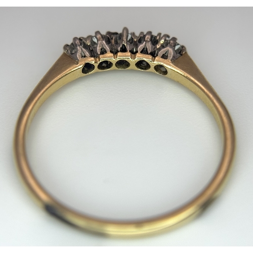 1406 - AN 18K YELLOW GOLD VINTAGE OLD CUT DIAMOND 5 STONE RING. 0.25CTW. 1.6G SIZE M. SC6071.