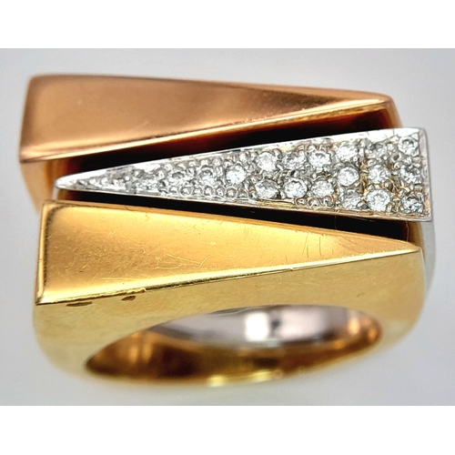 1488 - An 18K Yellow, White and Rose Gold Trinity Diamond Ring. 
Size O. 17.8g. R. 31/711005.