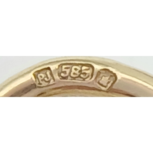 1672 - A PANDORA 14K YELLOW GOLD PEACE, LOVE AND LUCK CHARM. 1.5G. R9916.