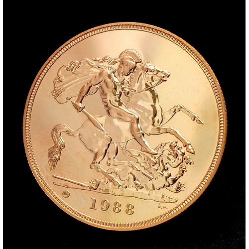 360 - A Royal Mint 1988 United Kingdom £5 Brilliant Uncirculated Gold Coin. 22K gold. 39.94g. Limited edit... 