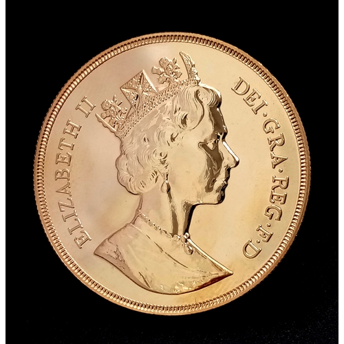 360 - A Royal Mint 1988 United Kingdom £5 Brilliant Uncirculated Gold Coin. 22K gold. 39.94g. Limited edit... 