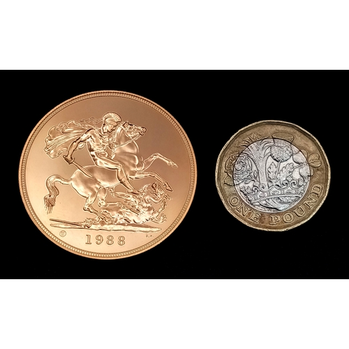 360 - A Royal Mint 1988 United Kingdom £5 Brilliant Uncirculated Gold Coin. 22K gold. 39.94g. Limited edit... 