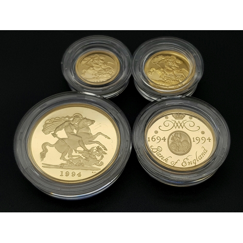 905 - A 1994 United Kingdom Gold Proof Sovereign Four Coin Collection. The 1994, 22K gold proof four coin ... 