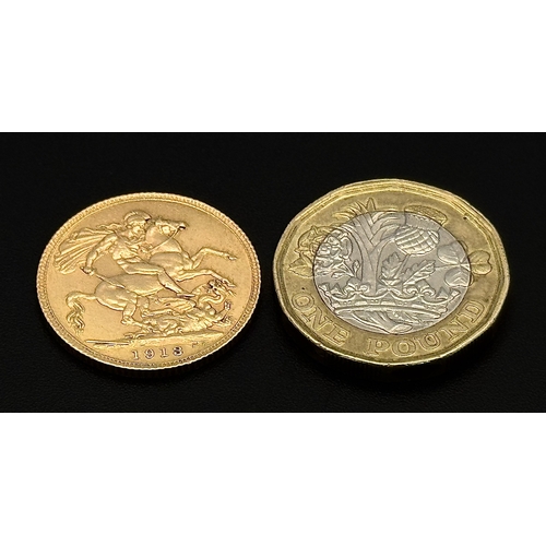 1275 - A 1913 Edward VII Full Sovereign Coin. 22K Gold. EF.