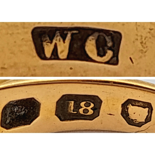 1628 - An Antique 18K Yellow Gold Jade and Pearl Ring. One stone is missing. Size L. 3.55g.