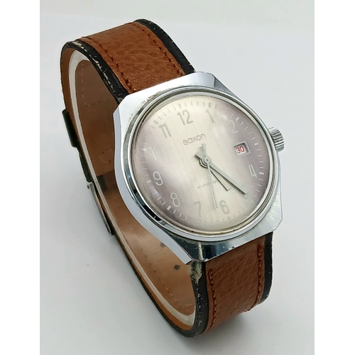 161 - Gentleman’s Vintage EAST GERMAN ‘SAXON’  WRISTWATCH. Manual winding in full working order. Face mark... 