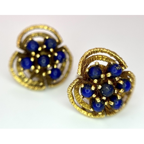 178 - A Pair of Vintage Lapis Cluster Earrings in Floral Form. 3.75g total weight.