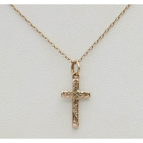 28 - Traditional 9 CARAT GOLD HALLMARKED DAINTY CROSS PENDANT and CHAIN Necklace.  1. 8  Grams. Cross : 2... 