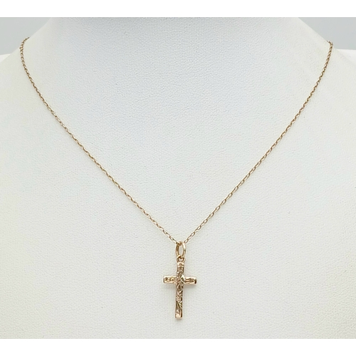 28 - Traditional 9 CARAT GOLD HALLMARKED DAINTY CROSS PENDANT and CHAIN Necklace.  1. 8  Grams. Cross : 2... 
