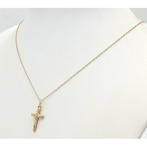 28 - Traditional 9 CARAT GOLD HALLMARKED DAINTY CROSS PENDANT and CHAIN Necklace.  1. 8  Grams. Cross : 2... 