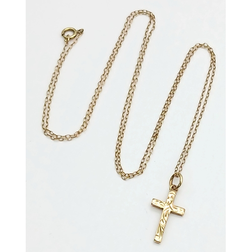 28 - Traditional 9 CARAT GOLD HALLMARKED DAINTY CROSS PENDANT and CHAIN Necklace.  1. 8  Grams. Cross : 2... 