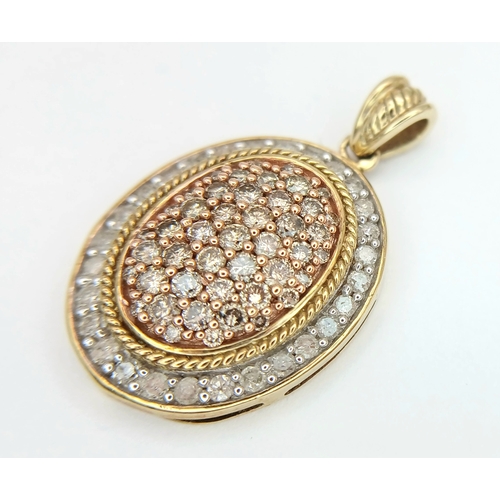 35 - Beautiful 9 CARAT GOLD OVAL PENDANT , Absolutely Smothered in DIAMONDS. 3.6 Grams. Approx 2.8 cm Dro... 