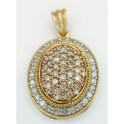 35 - Beautiful 9 CARAT GOLD OVAL PENDANT , Absolutely Smothered in DIAMONDS. 3.6 Grams. Approx 2.8 cm Dro... 