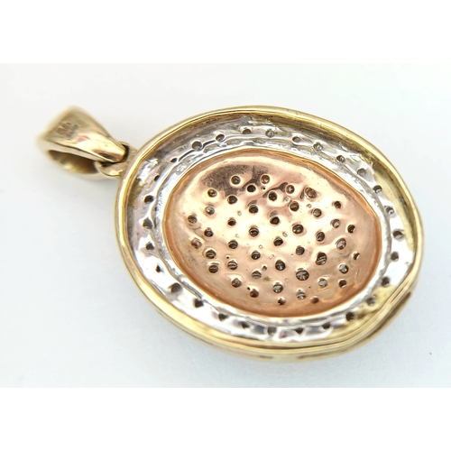 35 - Beautiful 9 CARAT GOLD OVAL PENDANT , Absolutely Smothered in DIAMONDS. 3.6 Grams. Approx 2.8 cm Dro... 