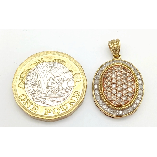 35 - Beautiful 9 CARAT GOLD OVAL PENDANT , Absolutely Smothered in DIAMONDS. 3.6 Grams. Approx 2.8 cm Dro... 