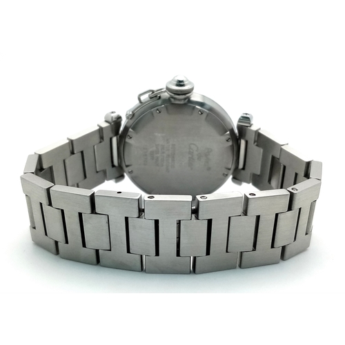 4 - A FABULOUS CARTIER 'Pasha De Cartier' Diamond Automatic Ladies Watch. Stainless steel bracelet and c... 