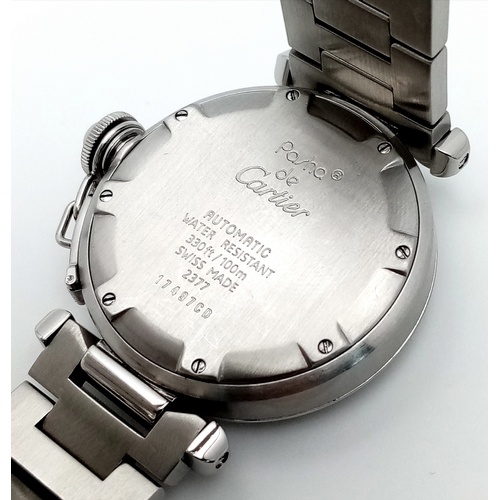 4 - A FABULOUS CARTIER 'Pasha De Cartier' Diamond Automatic Ladies Watch. Stainless steel bracelet and c... 