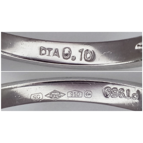 1717 - A Platinum Diamond Trilogy Ring. 2.9g total weight. 0.06ctw diamonds. Ring size M. Ref: 6783H