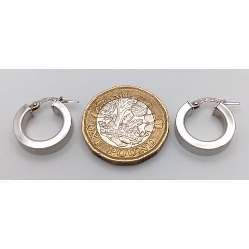 516 - A PAIR OF 9K WHITE GOLD SMALL CONCAVE HOOP EARRINGS 1.8G. Ref: SC 7011