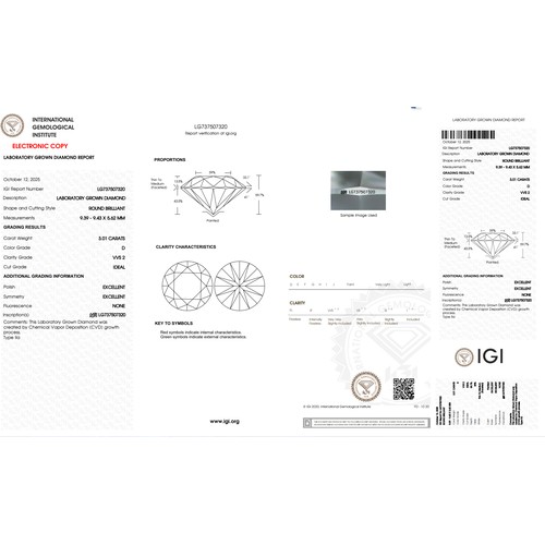 1471 - A 3.01ct Brilliant Round Cut Lab-Grown Diamond. Colour D, clarity VVS2. IGI certified. Cert no: LG73... 