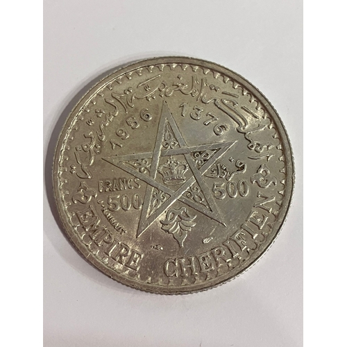 602 - 1956  MOHAMMED V SILVER 500 Francs MOROCCAN COIN. Condition very fine/extra fine. Large Coin ,Having... 