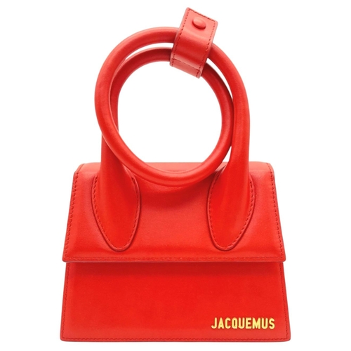 935 - A Jacquemus Le Chiquito Red Leather Mini Handbag. Gold-tone hardware. Single flap closure. Twist han... 