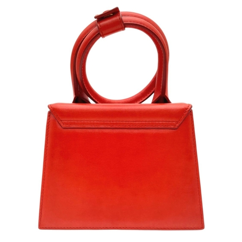935 - A Jacquemus Le Chiquito Red Leather Mini Handbag. Gold-tone hardware. Single flap closure. Twist han... 