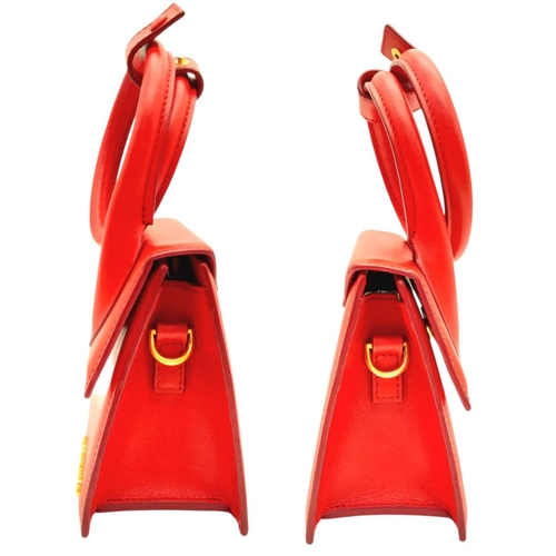 935 - A Jacquemus Le Chiquito Red Leather Mini Handbag. Gold-tone hardware. Single flap closure. Twist han... 