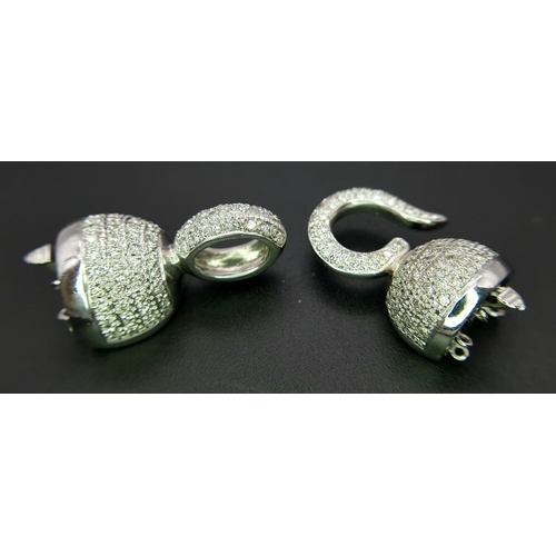 1075 - A Wonderful, Brilliantly Crafted 14K White Gold and Pave Diamond, Hook and Bail Jewellery Clasp. 4.5... 
