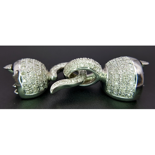 1075 - A Wonderful, Brilliantly Crafted 14K White Gold and Pave Diamond, Hook and Bail Jewellery Clasp. 4.5... 