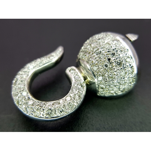 1075 - A Wonderful, Brilliantly Crafted 14K White Gold and Pave Diamond, Hook and Bail Jewellery Clasp. 4.5... 