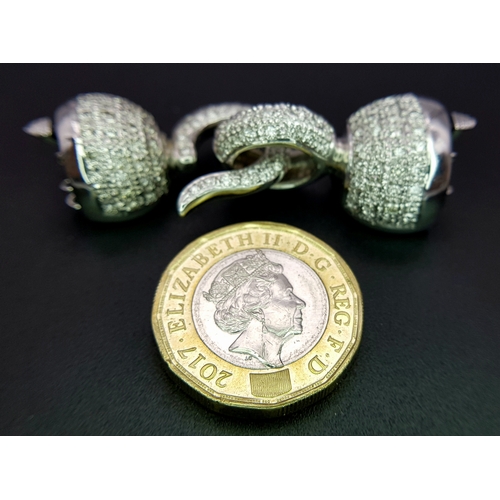 1075 - A Wonderful, Brilliantly Crafted 14K White Gold and Pave Diamond, Hook and Bail Jewellery Clasp. 4.5... 