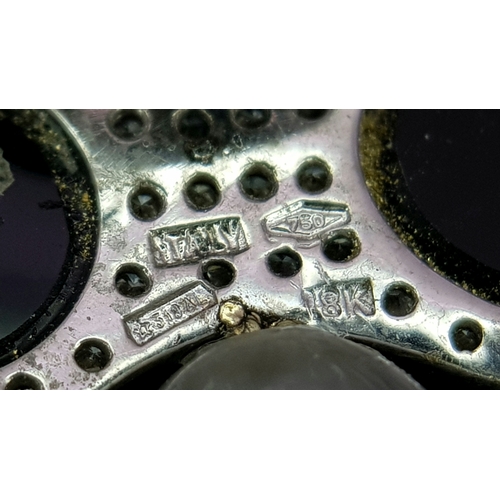 1269 - An Angelic 18K Gold, Tahitian Pearl and Black Onyx Pendant on an 18K White Gold Fancy Chain. Pendant... 