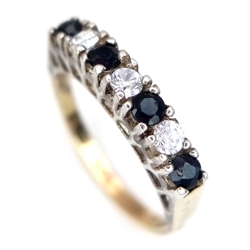 1719 - A 9K Gold and Silver, Sapphire and White Stone Ring. Size L. 2.1g. Ref: 8.14