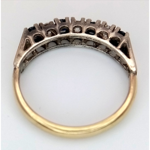 1719 - A 9K Gold and Silver, Sapphire and White Stone Ring. Size L. 2.1g. Ref: 8.14