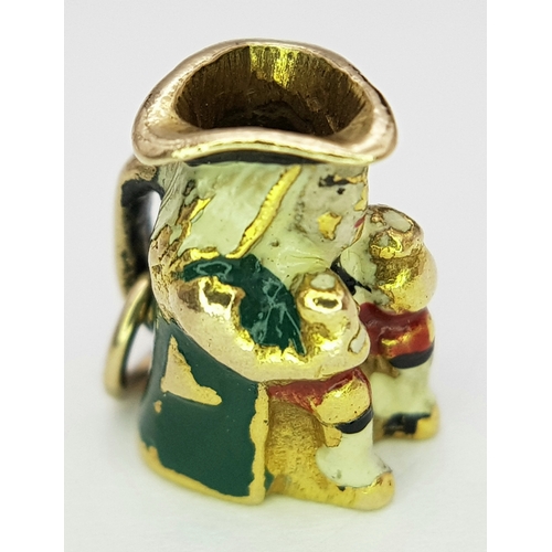 1883 - A Vintage 9K Gold and Enamel Toby Jug Charm. 12mm. 2.5g. Ref: 7.4