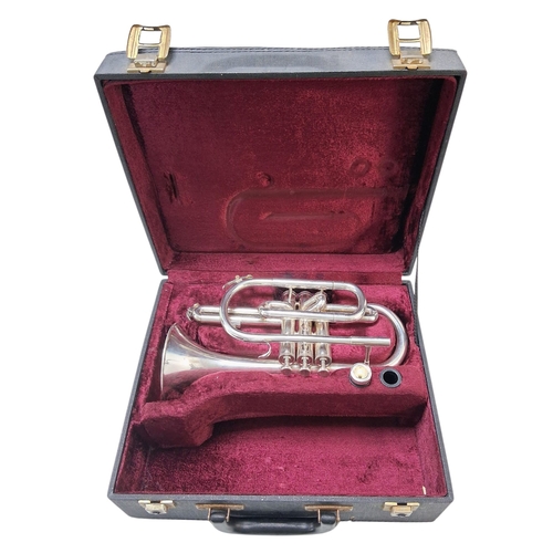 90 - A Beeson Professional Grade Silver Toned Cornet. In good condition. Comes with original fitted case.... 
